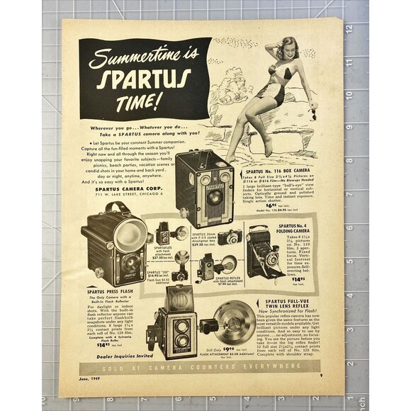 Spartus "Wherever you go or do Take a Spartus Camera" Vintage Print Ad 1949 - Picture 2 of 3